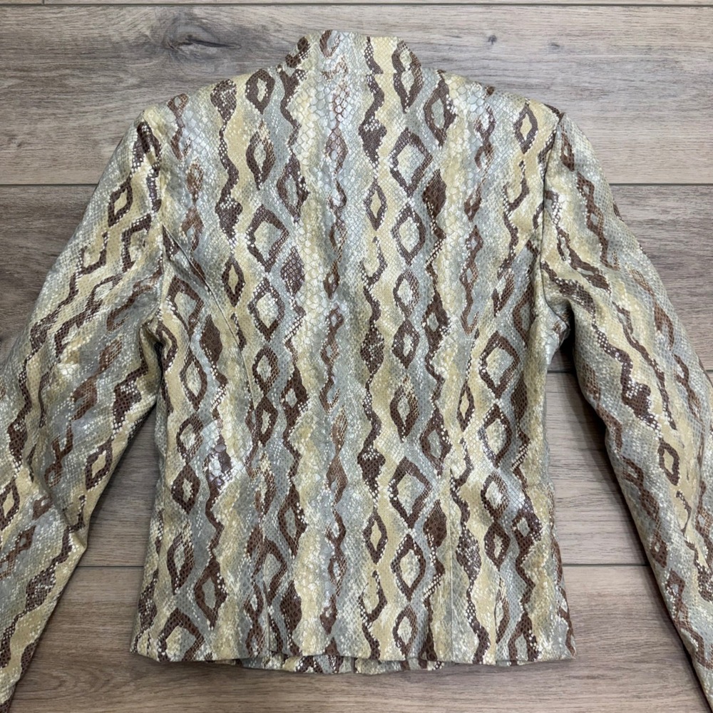 Vintage Cache Y2K Snakeskin Python Print Zip Front Jacket Brown Tan Fitted 6 - Picture 12 of 12